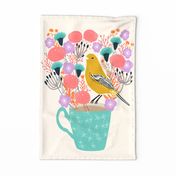 tea towel bird tea cup // birds yellow florals birds cute tea towel design tea towels birds cut and sew