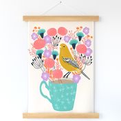 tea towel bird tea cup // birds yellow florals birds cute tea towel design tea towels birds cut and sew