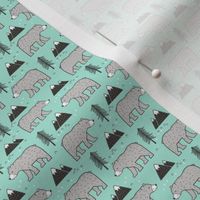 Mountain Bear  Woodland  on Mint Green Tiny Small