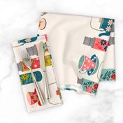 thermos tea towel // vintage style teacups teapots tea thermos florals tea towel cut and sew kitchen fabric by andrea lauren