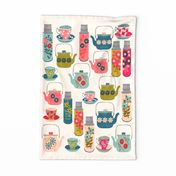 thermos tea towel // vintage style teacups teapots tea thermos florals tea towel cut and sew kitchen fabric by andrea lauren