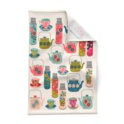 thermos tea towel // vintage style teacups teapots tea thermos florals tea towel cut and sew kitchen fabric by andrea lauren