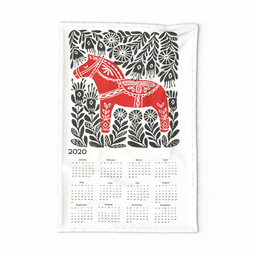 2020 linocut calendar // dala horse calendar, folk calendar, andrea lauren fabric