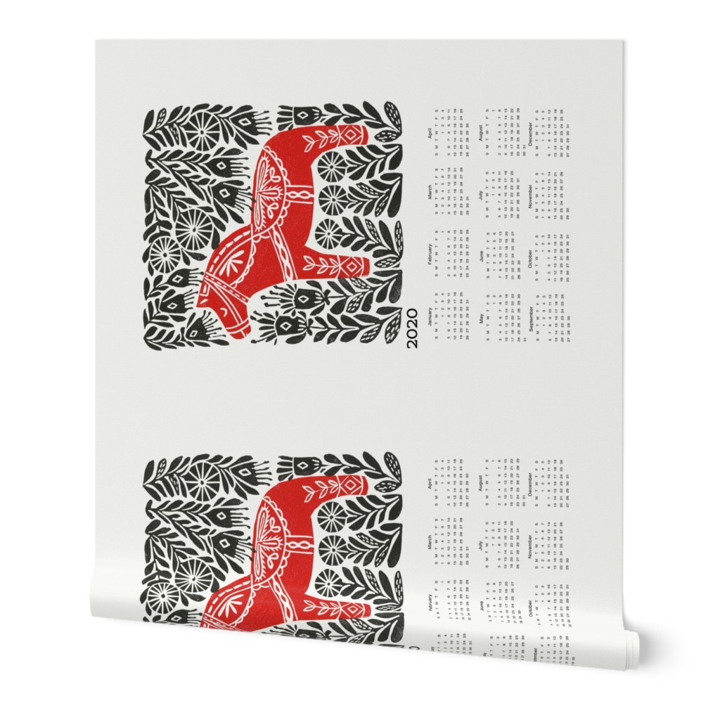 2020 linocut calendar // dala horse calendar, folk calendar, andrea lauren fabric