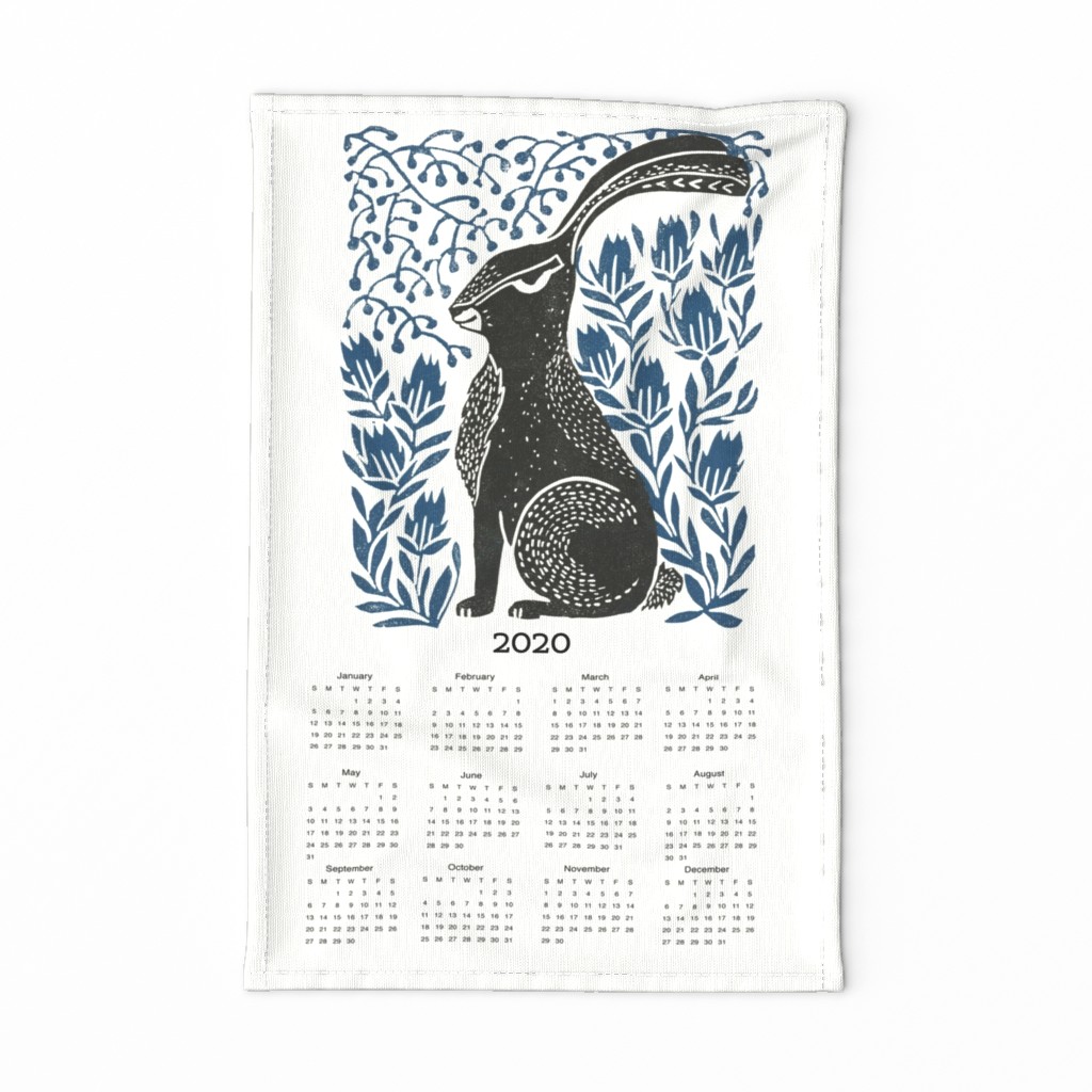 2020  hare calendar // linocut hare calendar andrea lauren fabric andrea lauren calendar linocuts