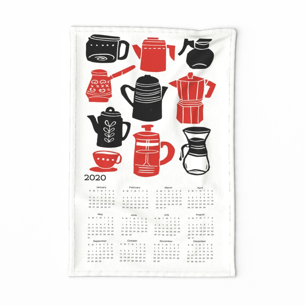 2020 coffee calendar // coffee kitchen calendar, linocut, andrea lauren, ink print repeat, andrea lauren fabric, tea towel calendar calendar, cut and se calendar, coffee