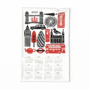 2020 London Calendar // tea towel calendar, cut and sew, cut and sew calendar, tea towel, red and black kitchen calendar, uk british, london, city, travel