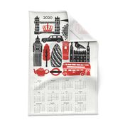 2020 London Calendar // tea towel calendar, cut and sew, cut and sew calendar, tea towel, red and black kitchen calendar, uk british, london, city, travel