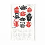 2020 Tea Calendar // tea towel calendar, kitchen calendar, spoonflower cut and sew calendar, tea towel, tea, linocut, kitchen