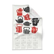 2020 Tea Calendar // tea towel calendar, kitchen calendar, spoonflower cut and sew calendar, tea towel, tea, linocut, kitchen