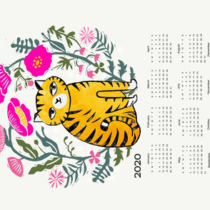 2020 cat calendar // linocut cat calendar flowers cut and sew andrea lauren tea towel fabric calendar andrea lauren design