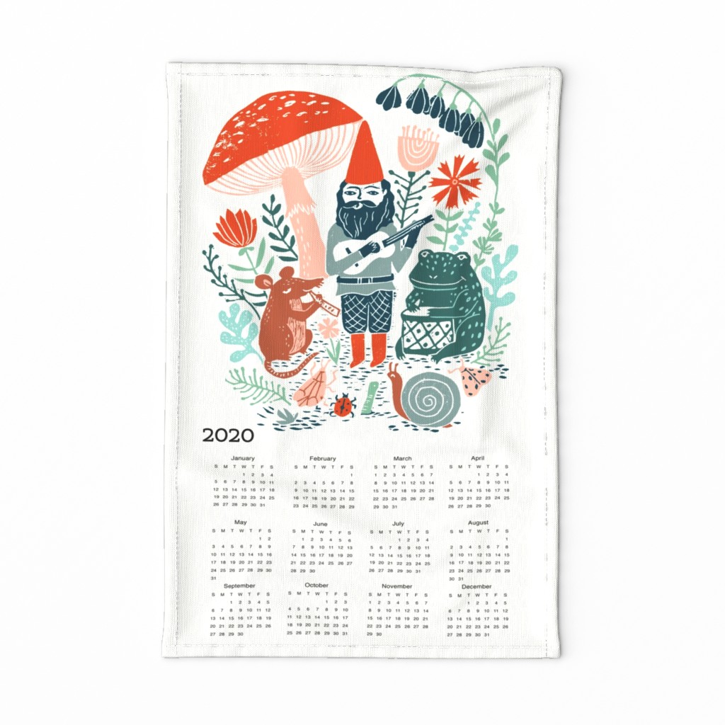 2020 gnome calendar // gnome calendar illustration gnome illustration calendar mushrooms woodland forest calendar linocut andrea lauren