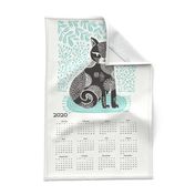 2020 cat linocut calendar // calendar cut and sew calendar linocut cat cat design andrea lauren fabric andrea lauren tea towel