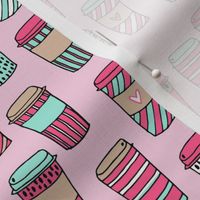 coffee // coffee cafe latte to go fabric pink and mint coffee fabric