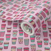 coffee // coffee cafe latte to go fabric pink and mint coffee fabric