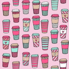 coffee // coffee cafe latte to go fabric pink and mint coffee fabric