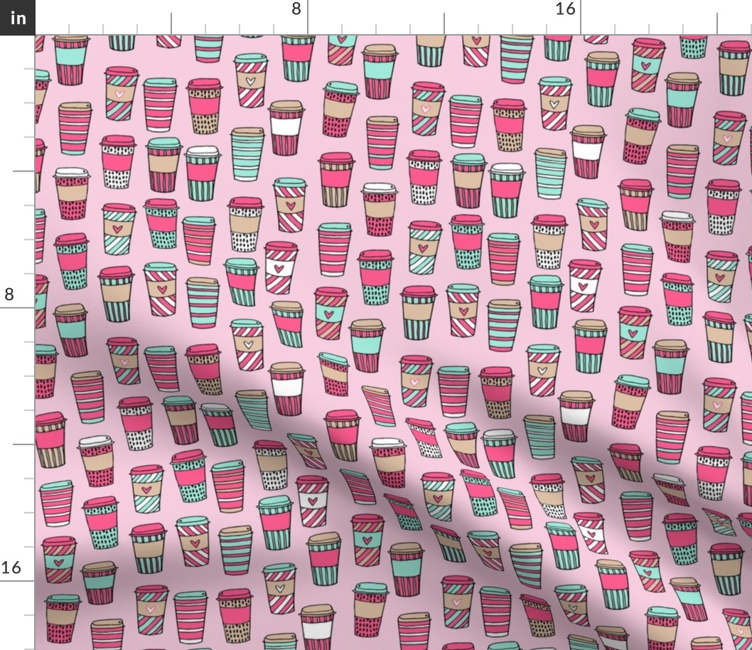 coffee // coffee cafe latte to go fabric pink and mint coffee fabric