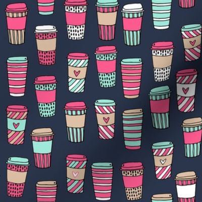 coffee fabric // pink mint and navy coffee cafe latte coffee fabric