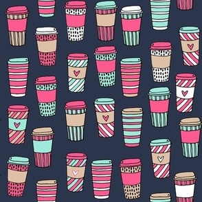 coffee fabric // pink mint and navy coffee cafe latte coffee fabric