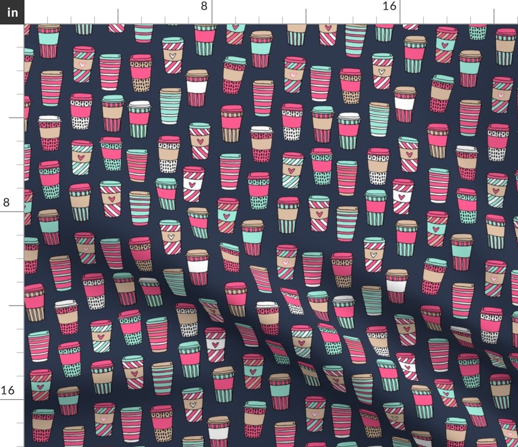coffee fabric // pink mint and navy coffee cafe latte coffee fabric