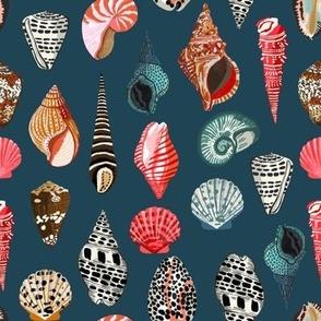 seashells // navy nautical beach summer seashell print seashell fabrics