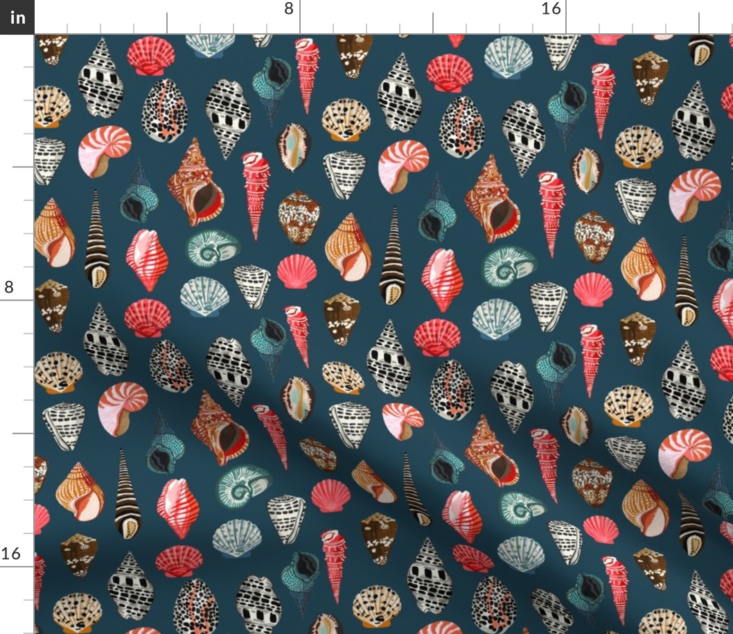 seashells // navy nautical beach summer seashell print seashell fabrics