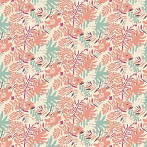 Tropical leaves in vintage pink colors