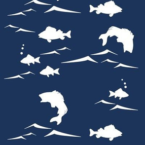 Navy Fish Fabric, Wallpaper and Home Decor
