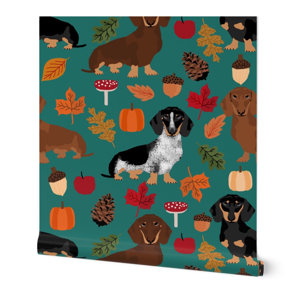 dachshund dog autumn pumpkin leaves fall autumn seasonal doxie dachshund fabric