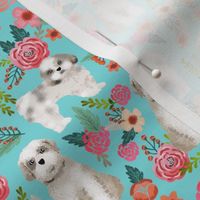 shih tzu florals dog fabric dog breed floral design turquoise girly florals flowers cute dog