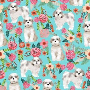 shih tzu florals dog fabric dog breed floral design turquoise girly florals flowers cute dog