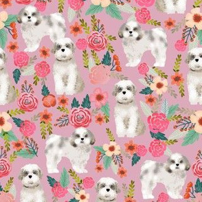 shih tzu florals purple fabric flowers floral design sweet pet dogs fabric for shih tzu owners