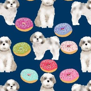 shih tzu donuts fabric dark navy blue cute dogs pet dogs sweets treats funny dog fabric best shih tzu fabric