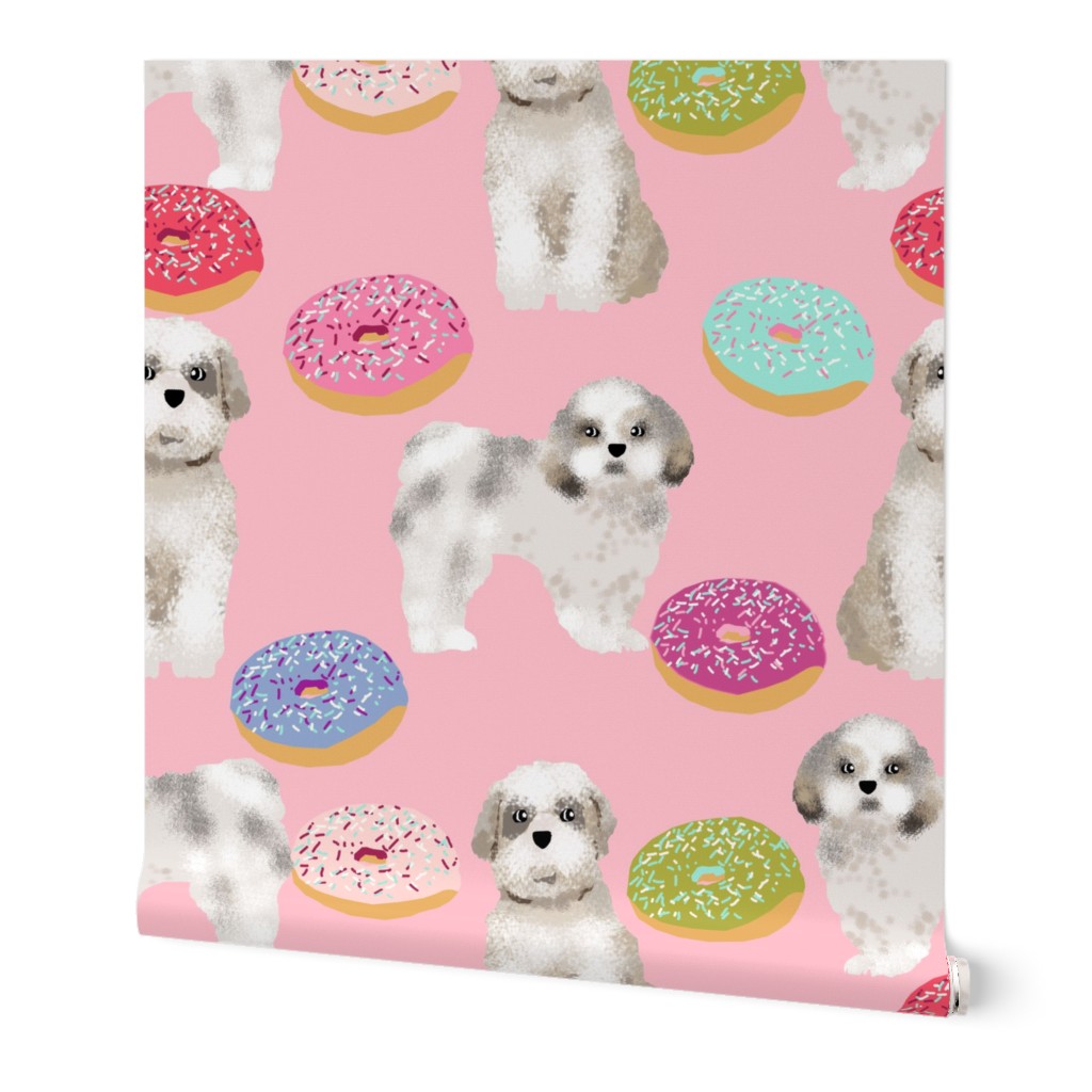 shih tzu donut fabric cute dog fabric sweet shih tzu design pink donuts adorable dog fabric girls sweet dogs and donuts fabric