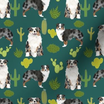 australian shepherds dog cactus cacti fabric aussie dog dogs fabric