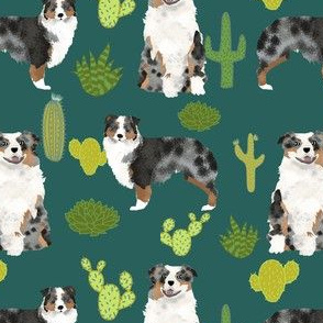 australian shepherds dog cactus cacti fabric aussie dog dogs fabric