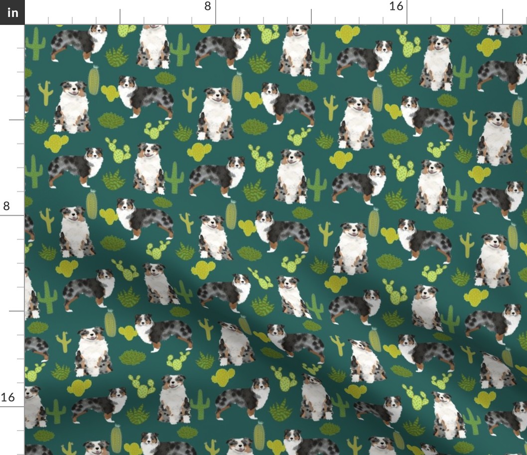 australian shepherds dog cactus cacti fabric aussie dog dogs fabric