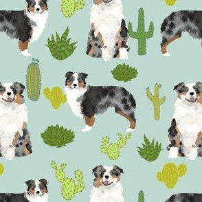australian shepherds mint cactus cacti fabric cute dog fabrics australian shepherds dog fabric