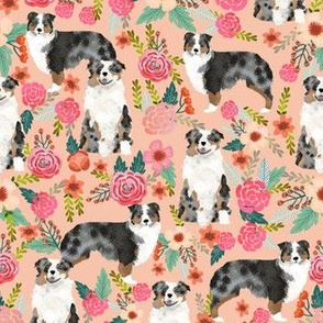 australian shepherd florals peach girls sweet florals flowers peach flowers aussie dog fabric australian shepherds fabric