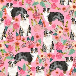 australian shepherds dog breed fabric pink florals flowers cute dog fabrics sweet dog 