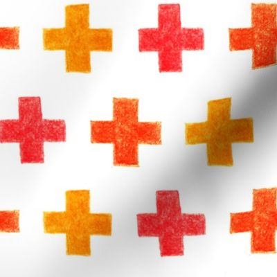 crayon crosses (red-orange)