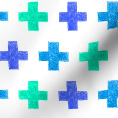 crayon crosses (blue-aqua)