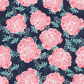 peony fabric print peony pattern girls florals navy and pink florals girls room les fleurs fabric painted flowers