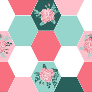 hexagon quilt, cheater quilt, hexies, hexie, quilt, hexie quilt fabric, florals quilt, girls flowers, nursery quilt