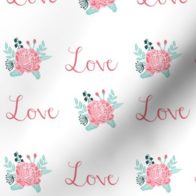 love florals, love, text, words fabric, flowers, peonies, florals, blossoms, blooms, painted flowers