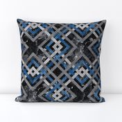 Cheater Quilt Carpenters Square Pattern Black Blue Grey