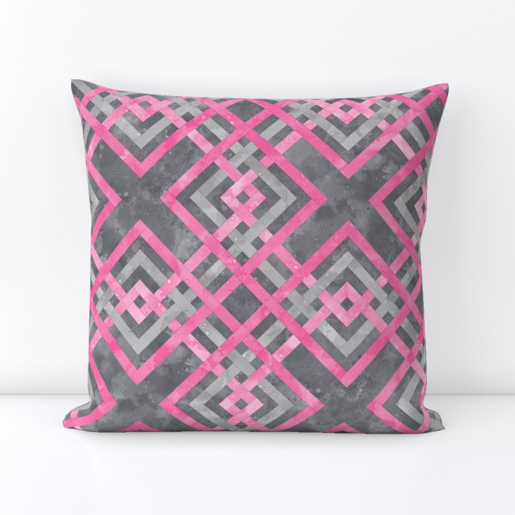 Cheater Quilt Carpenters Square Pattern Grey Pink