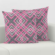 Cheater Quilt Carpenters Square Pattern Grey Pink