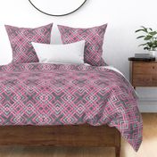 Cheater Quilt Carpenters Square Pattern Grey Pink