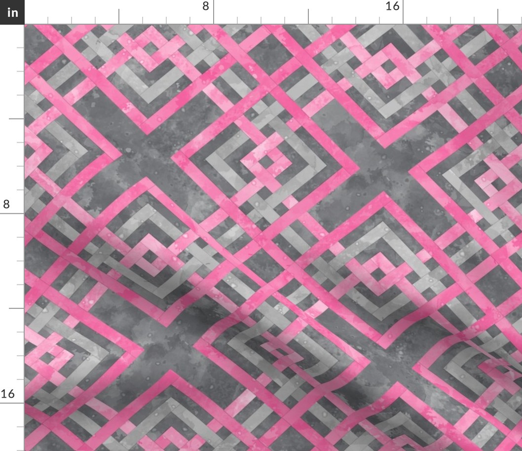 Cheater Quilt Carpenters Square Pattern Grey Pink